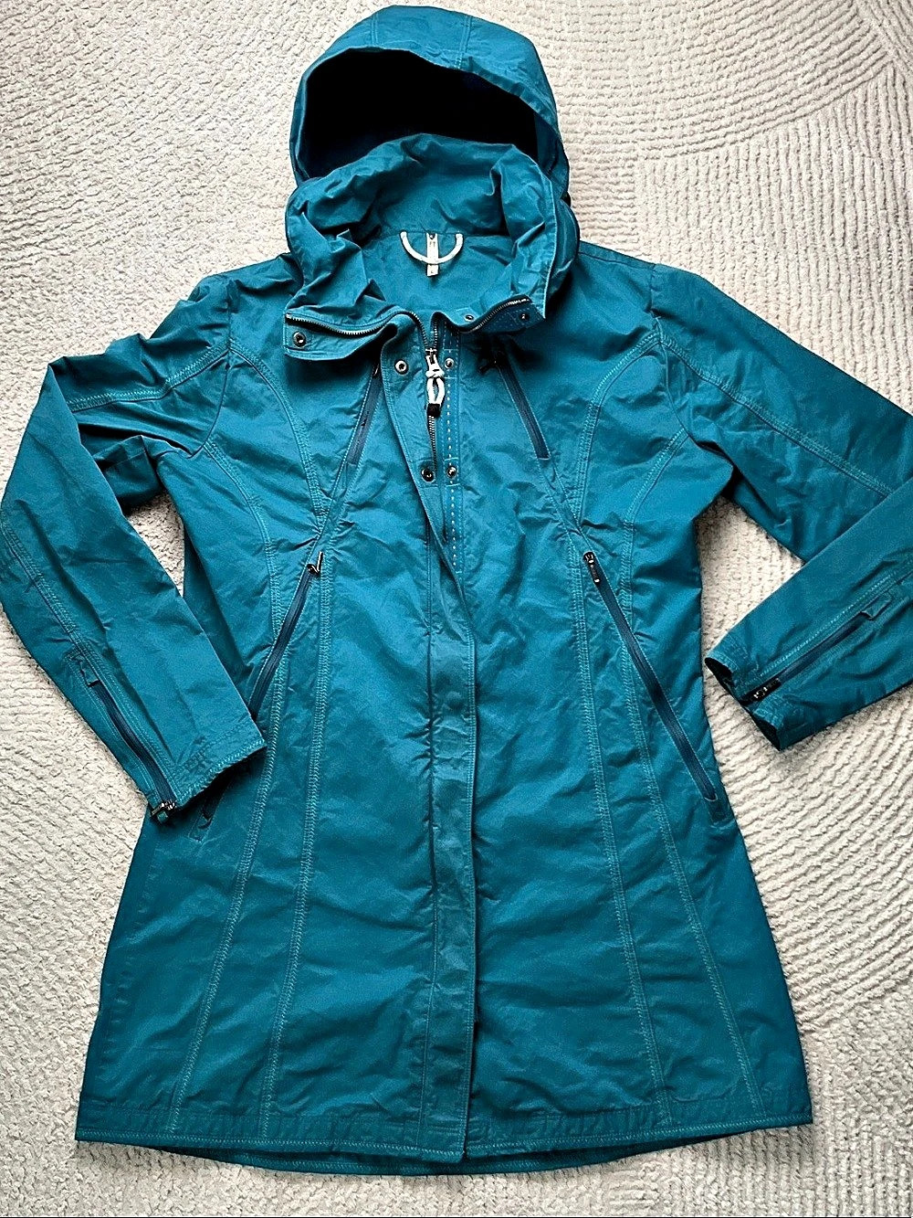 KÜHL Lena Trench Coat Hooded Blue Rain Coat Size Women’s Large